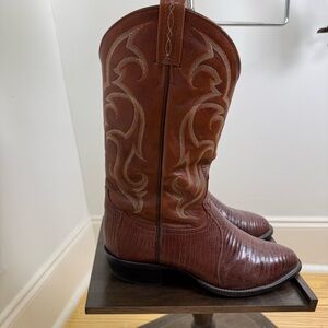 Tony Lama Cognac Teju Lizard Boots Sz 9.5 EE